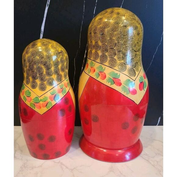 12½" & 9½" Russian Matryoshka Babushka Nesting Wooden Dolls Handmade 70s Two Pcs - Picture 4 of 16
